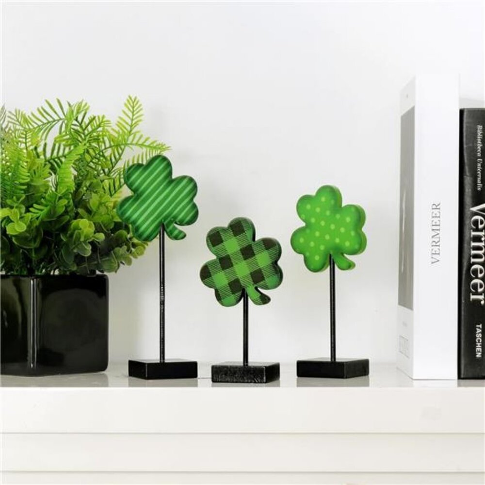 St Patricks Day Decorations 3pcs Lucky Shamrock Wooden Sign on Stand Irish - Picture 5 of 7